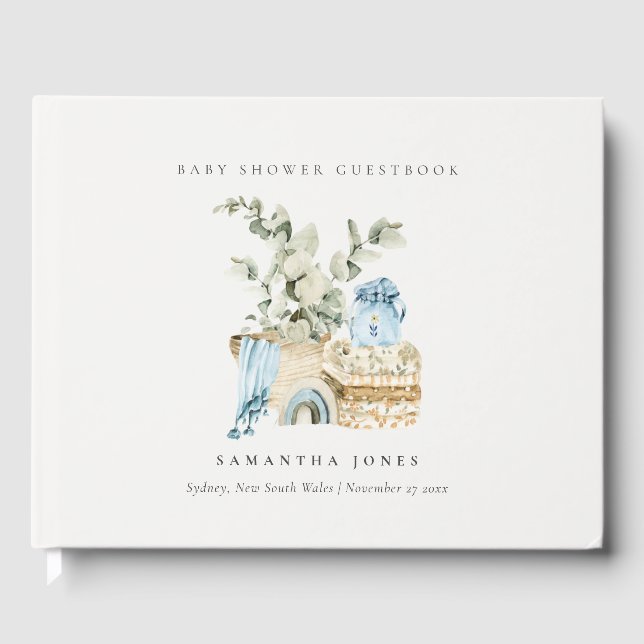 Rustic Boho Blue Kinderzimmer Foliage Boy Baby Dus Gästebuch (Vorderseite)