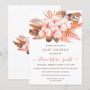 Rustic Boho Blush Pampas Grass Girl Baby Dusche Einladung