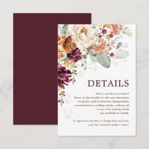 Rustic Boho Burgundy Blumenzwiebeldetails Begleitkarte