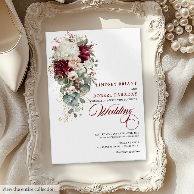 Rustic Boho Burgundy White Wedding Einladungskarte (Rustic Boho Burgundy White Wedding Invitation Card)