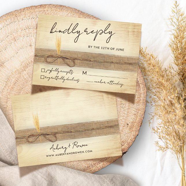 Rustic Boho Burlap Öko Wood Pampass Grass Wedding RSVP Karte (Von Creator hochgeladen)