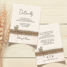 Rustic Boho Burlap Wood Wildblume Hochzeitdetails Begleitkarte