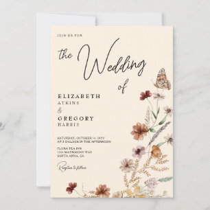 Rustic Boho Butterfly Fall Wildblume Hochzeit Einladung