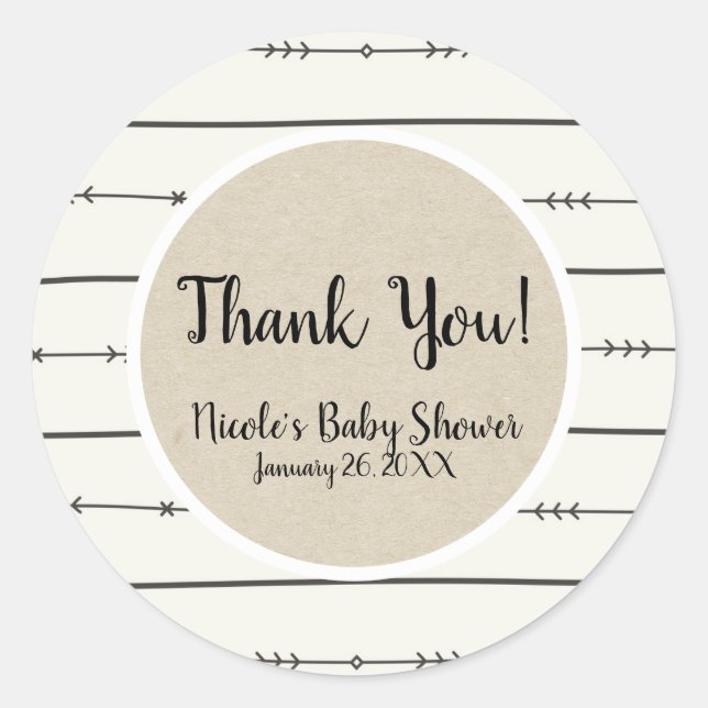 Rustic Boho Chic Baby Dusche Moderne Kraft Gefalle Runder Aufkleber (Vorderseite)