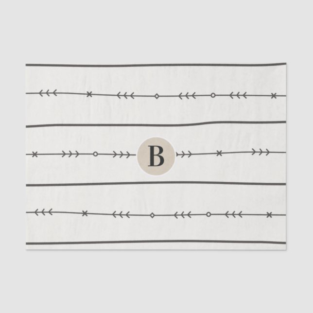 Rustic Boho Chic Baby Dusche Moderne Kraft Monogra Seidenpapier (Vorderseite)