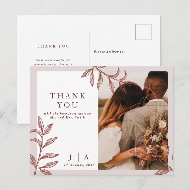 Rustic Boho Chic Foto Wedding Danke Postcard Einladungspostkarte (Vorne/Hinten)