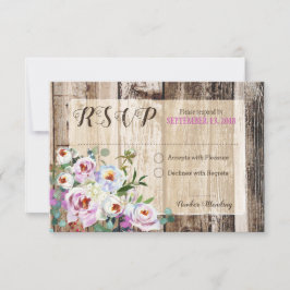 Rustic Boho Chic Peony Floral RSVP Card Karte