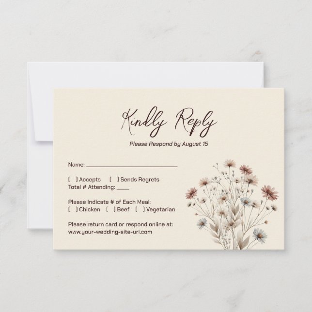 Rustic Boho Chic Wildblumen Simple Wedding RSVP Karte (Vorderseite)