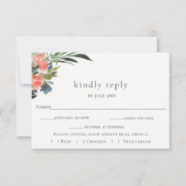 Rustic Boho Coral Botanical Wedding RSVP Card Karte
