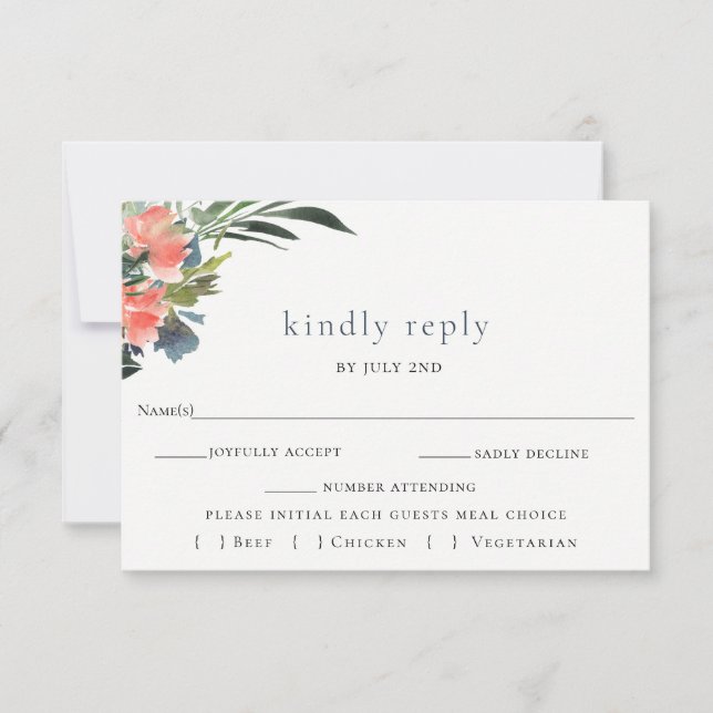Rustic Boho Coral Botanical Wedding RSVP Card Karte (Vorderseite)