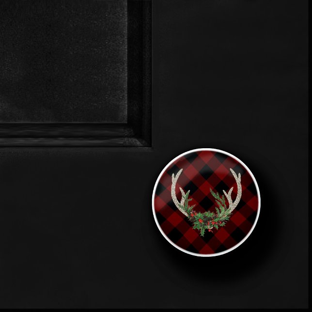 Rustic Boho Deer Antlers | Christmas Kariert Flora Keramikknauf (Von Creator hochgeladen)