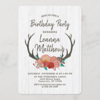 Rustic Boho Deer Antlers Geburtstagsparty Einladun