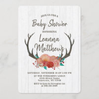 Rustic Boho Deer Antlers Kinderdusche Einladung