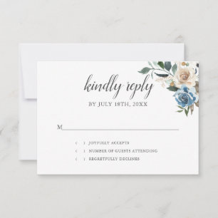Rustic Boho Dusty Blue Flowers Wedding RSVP Karte