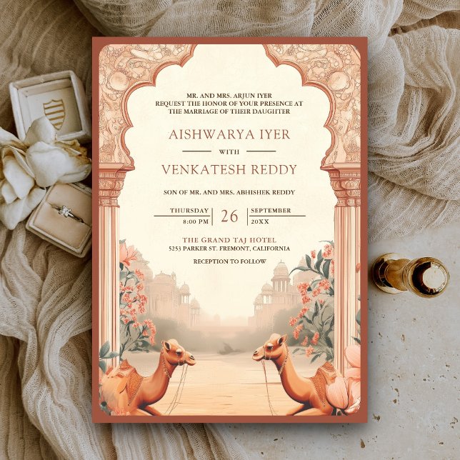 Rustic Boho Earthy Floral Indian Camel Wedding Einladung (Von Creator hochgeladen)