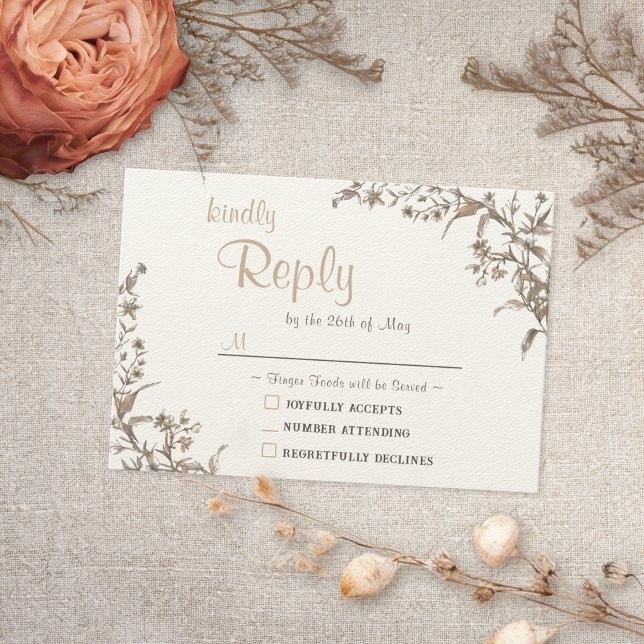 Rustic Boho Earthy Neutral Wildlfower RSVP Card (Von Creator hochgeladen)