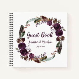 Rustic Boho Eggplant Lila Rose Wreath Gästebuch Notizbuch