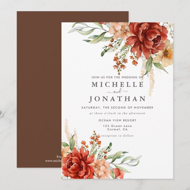 Rustic Boho Fall Blume Hochzeit Einladung (Vorne/Hinten)