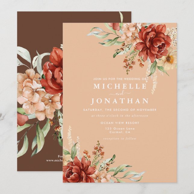 Rustic Boho Fall Blume Hochzeit Einladung (Vorne/Hinten)