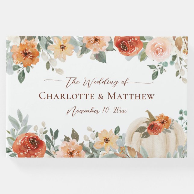 Rustic Boho Fall Herbst Pumpkin Blumenhochzeit Gästebuch (Vorderseite)