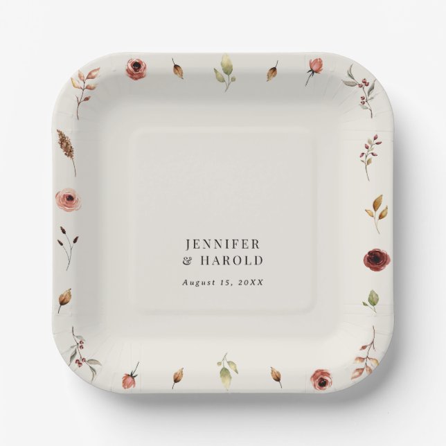 Rustic Boho Fall Wildblumen Hochzeit oder Verlobun Pappteller (Vorderseite)