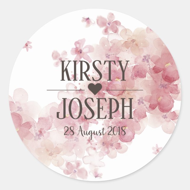 Rustic Boho Feather Floral Pink Hochzeitsticker Runder Aufkleber (Vorderseite)