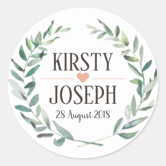 Rustic Boho Feather Floral Wreath Wedding Sticker (Vorderseite)