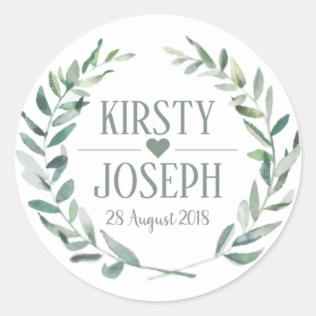 Rustic Boho Feather Floral Wreath Wedding Sticker (Vorderseite)