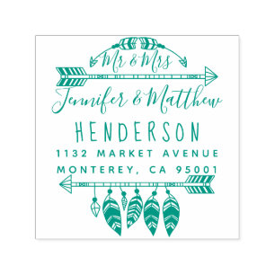 Rustic Boho Feathers and Arrows Mr. & Mrs. Address Permastempel