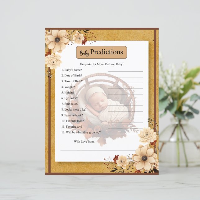 Rustic Boho Floral Baby Shower Baby Vorhersagen (Stehend Vorderseite)