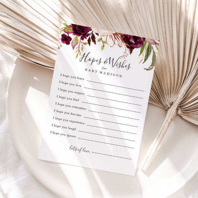 Rustic Boho Floral Baby Shower Hopwers & Wish Card Postkarte (Von Creator hochgeladen)