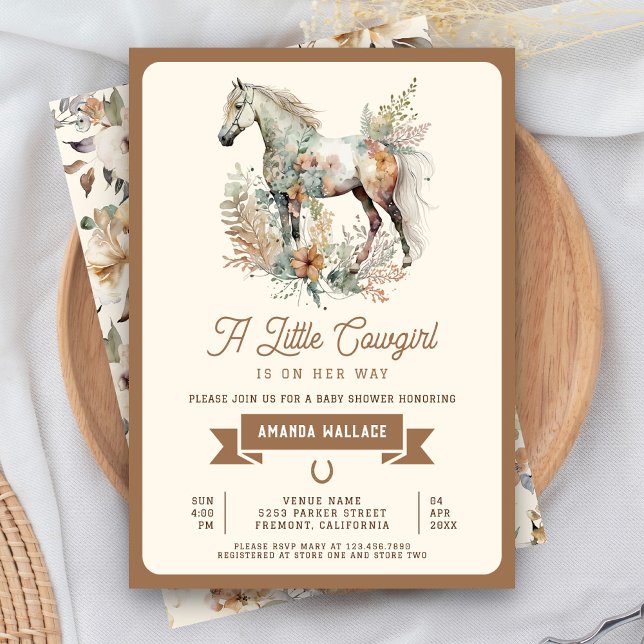 Rustic Boho Floral Horse Cowgirl Babydusche Einladung (Von Creator hochgeladen)