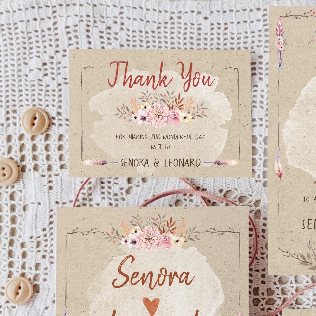Rustic Boho Floral Kraft Wedding Dankeskarte (Von Creator hochgeladen)