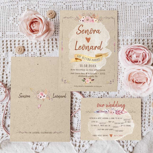 Rustic Boho Floral Kraft Wedding Einladung (Von Creator hochgeladen)