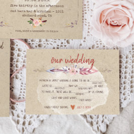 Rustic Boho Floral Kraft Wedding RSVP Karte
