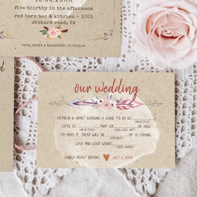 Rustic Boho Floral Kraft Wedding RSVP Karte (Von Creator hochgeladen)