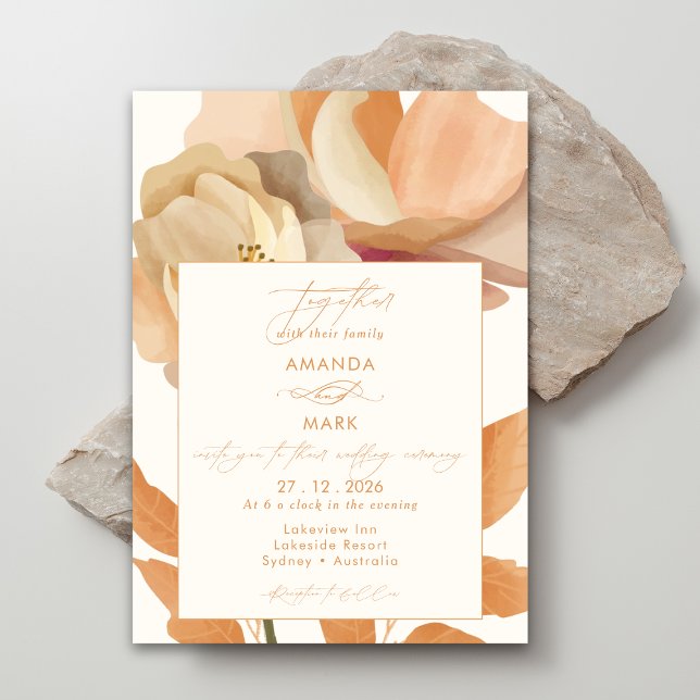 Rustic Boho Floral Peach Wedding Einladung (Von Creator hochgeladen)