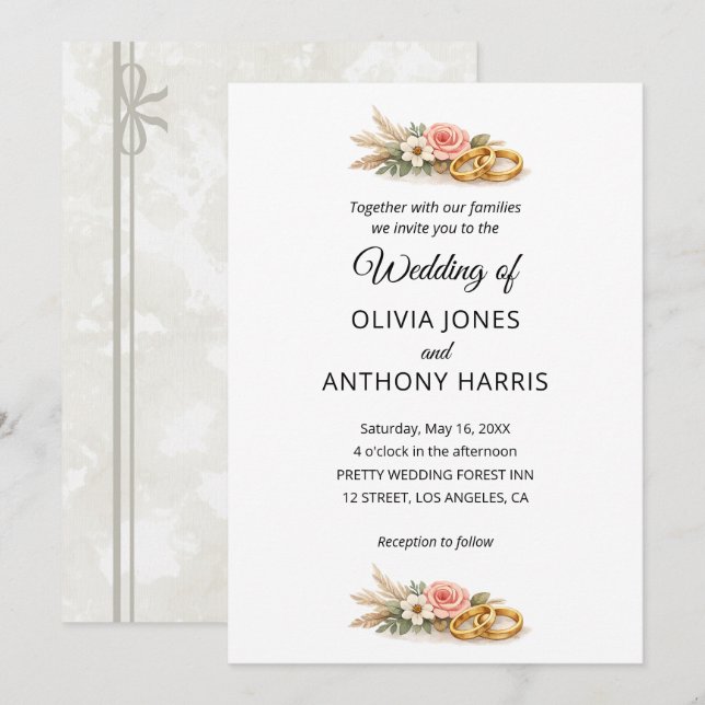 Rustic Boho Floral Watercolor Wedding  Einladung (Vorne/Hinten)