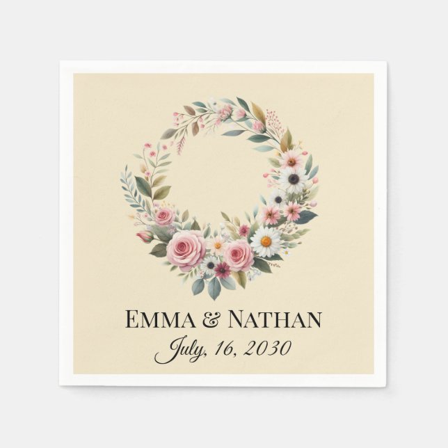 Rustic Boho Floral Watercolor Wedding Napkins Serviette (Vorderseite)