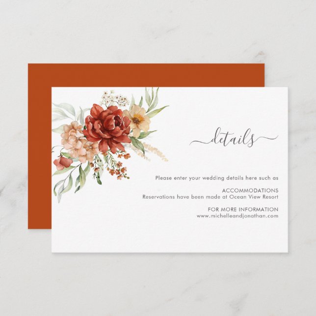 Rustic Boho Floral Wedding Card Begleitkarte (Vorne/Hinten)