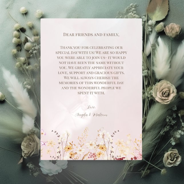 Rustic Boho Floral Wedding Flat Danke Karte (Von Creator hochgeladen)