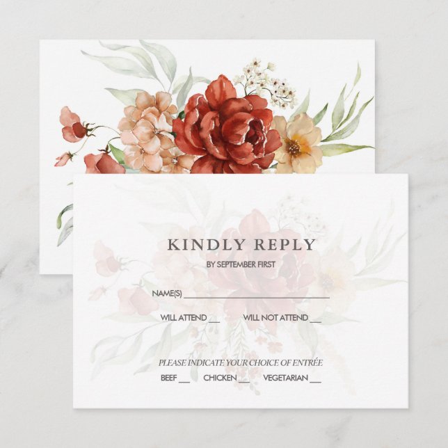 Rustic Boho Floral Wedding RSVP Einladung (Vorne/Hinten)