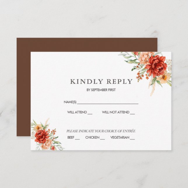 Rustic Boho Floral Wedding RSVP Einladung (Vorne/Hinten)