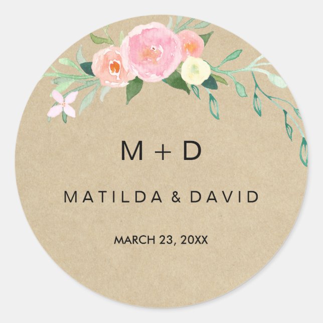 Rustic Boho Floral Wedding Sticker (Vorderseite)