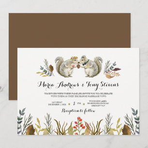 Rustic Boho Forest Squirrels Wasserfarbenhochzeit Einladung