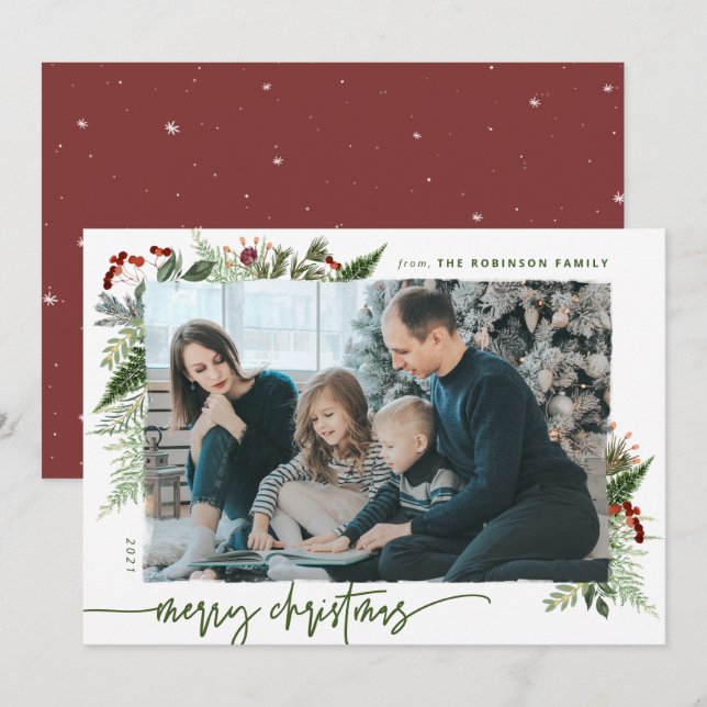 Rustic Boho Greenery Frohe Weihnachten 1 Foto (Vorne/Hinten)