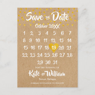 Rustic Boho Heart Calendar Foto Save the Date Ankündigungspostkarte