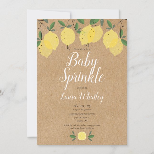 Rustic Boho Lemons Baby Sprinkle Einladung (Vorderseite)