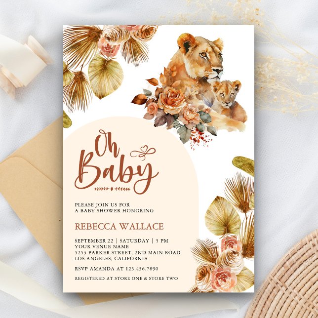 Rustic Boho Mama und Baby Lion Girl Babydusche Einladung (Von Creator hochgeladen)
