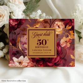 Rustic Boho Merlot Blush Gold Blume 50th Bday Gästebuch